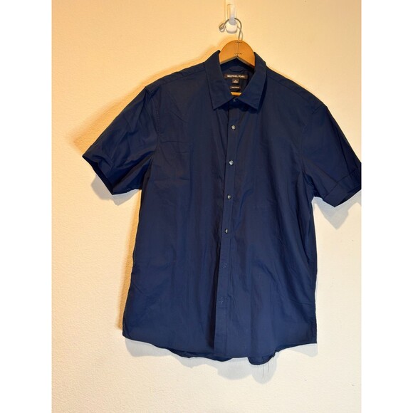Michael Kors Men’s Blue Trim Short-Sleeve Button-Down Sport Shirt XL - Picture 1 of 7